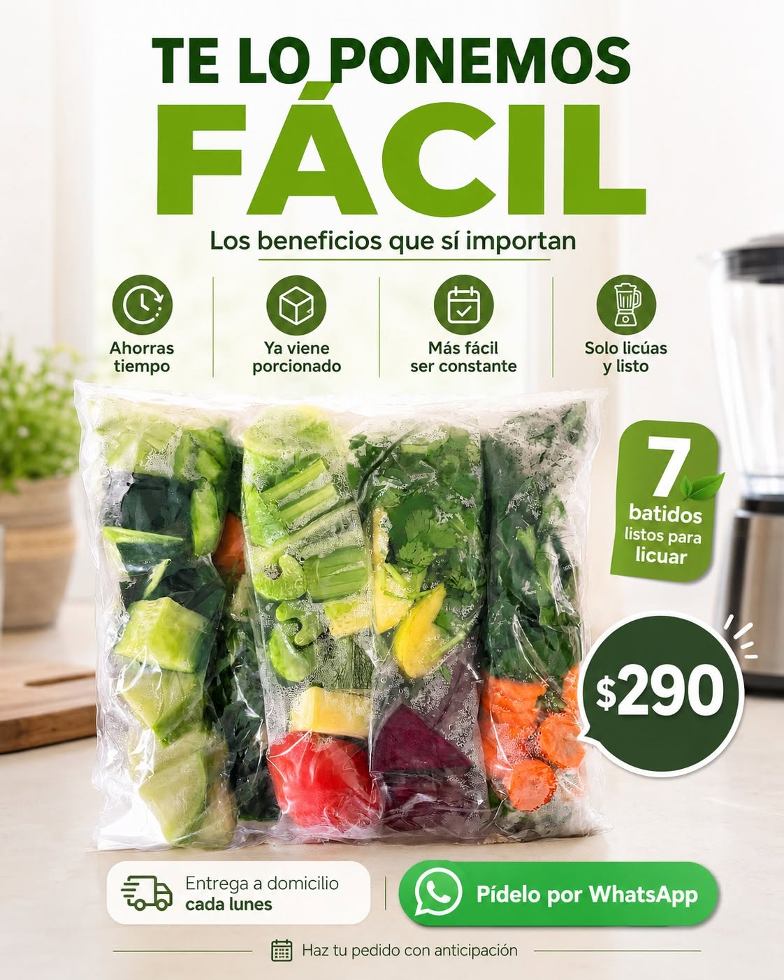 Paquete semanal Ultra Natural con siete batidos listos para licuar